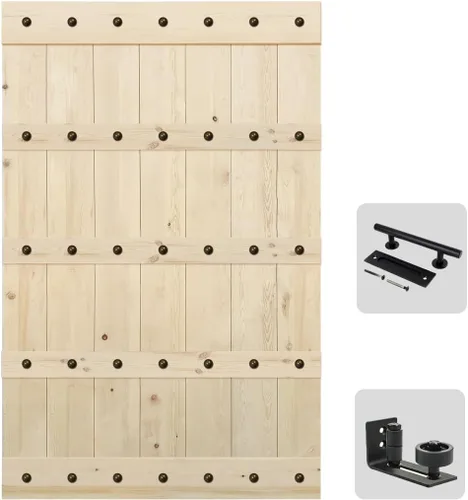 Miniatura 12 de S&Z TOPHAND Puerta de granero de 24 x 84 pulgadas, pino nudoso británico sin terminar/estilo rústico tradicional americano/superficies