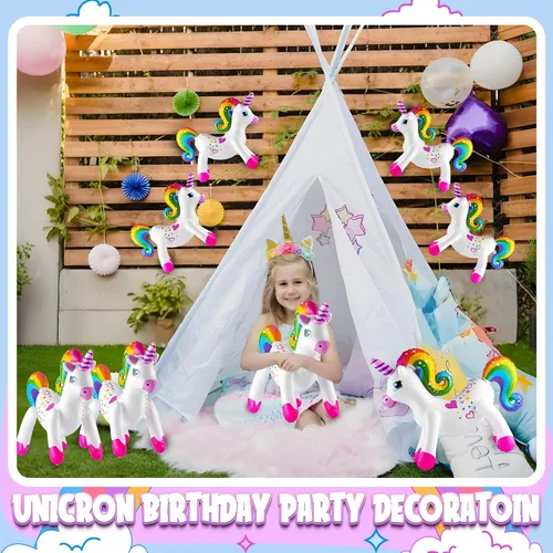 Miniatura 2 de Decoraciones inflables de fiesta de unicornio – (paquete de 4) 24 pulgadas – Unicornios grandes de arco iris inflables para decoraciones