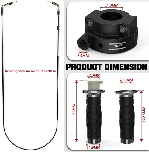 Miniatura 2 de 1PZ GS1-S78 7/8" Juego Universal de Acelerador de Agarre Giratorio con Cable de Acelerador para 50 cc 80 cc 125 cc 150 cc GY6 4 Tiempos Scooter