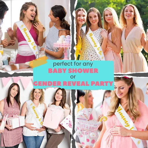 Miniatura 2 de CORRURE Banda para baby shower para niño o niña, banda con la frase "Mommy to Be" con hermosa cinta blanca y texto dorado con purpurina, ideal