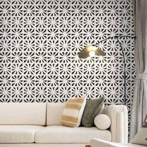 Miniatura 5 de Ismoon Papel tapiz autoadhesivo bohemio para despegar y pegar, papel de contacto geométrico negro y beige, 17.3 x 78.7 pulgadas, papel de pared