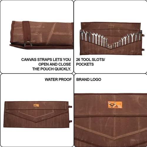 Miniatura 7 de BULL TOOLS BT 18-900 Dos Lados, revestimiento de cera y resistente al agua, 26 bolsillos de peso pesado 624 g. Bolsa y rollo de herramientas y llave