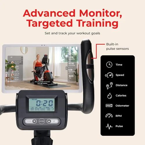 Miniatura 7 de Sunny Health & Fitness Smart Recumbent Bike, Wide Cushioned Seat & Back, Indoor Cycling Machine for Adult/Seniors Home Exercise, Free SunnyFit App