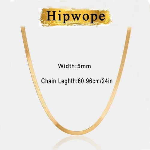 Miniatura 2 de Collar de cadena de serpiente chapada en oro de 14 quilates, collar de espiga para mujer, collar de cadena plana relleno de oro para mujeres