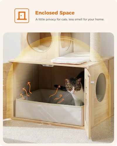 Miniatura 3 de MUTTROS Árbol para gatos con caja de arena, árbol moderno de 50 pulgadas para gatos grandes y gordos con condominio para gatos, muebles de madera
