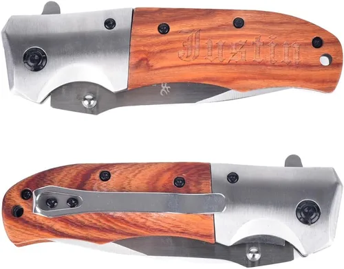 Miniatura 2 de Cuchillo de bolsillo personalizado, cuchillos de caza con mango de madera grabado, regalos para hombres, papá, marido, hermano