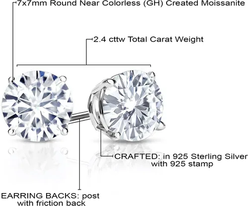 Miniatura 45 de Gem Stone King Aretes de plata de ley 925 con piedra natal redonda de 0.276 in para mujer