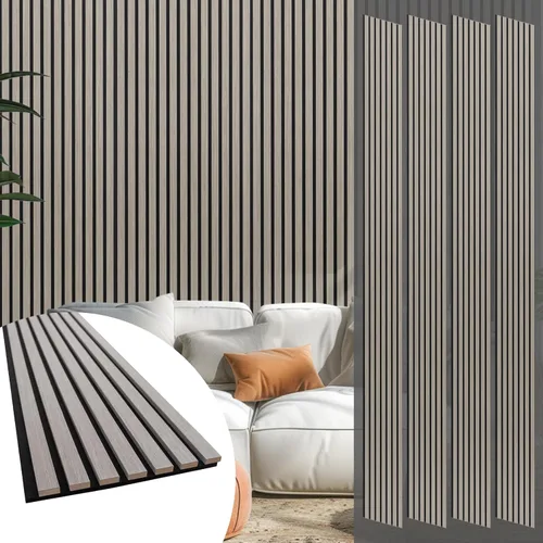 Miniatura 12 de Yuzzy Paneles de madera para pared, paneles acústicos de listones de madera de nogal oscuro de 9 pies, 4 unidades, paneles de pared modernos que