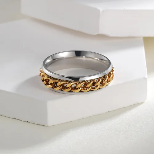 Miniatura 112 de Anillos giratorios para la ansiedad para hombre, anillos clásicos de cadena para mujeres y adultos, anillo de acero de titanio