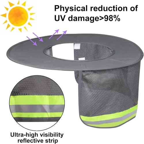 Miniatura 3 de Parasol de sombrero duro con visera de ala completa, protege tu cuello del sol, accesorios de construcción para hombres para sombreros duros, Gris