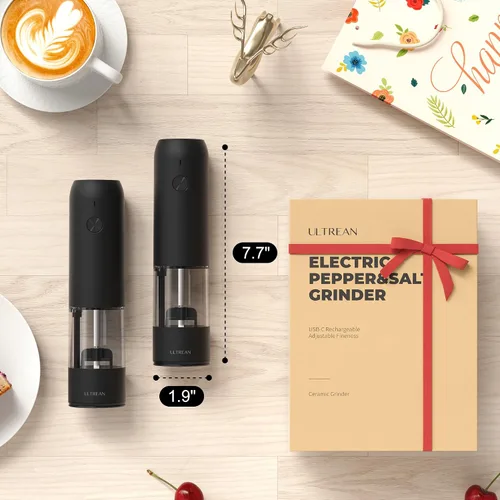 Miniatura 7 de Ultrean Molinillo de pimienta, molinillo de sal y pimienta recargable con 6 grosores ajustables, luz LED, molinillo automático para cocina