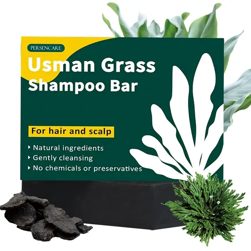 Usma Grass - Barra de champú sólido para oscurecer el crecimiento del cabello, jugo Usman gris reductor Polygonum Black Jabón, cabello gris inversa