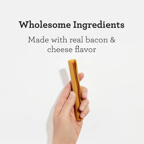 Miniatura 3 de DreamBone DreamSticks con sabor a tocino y queso real, sin cuero crudo, palitos masticables para perros, 15 palitos (paquete de 30)