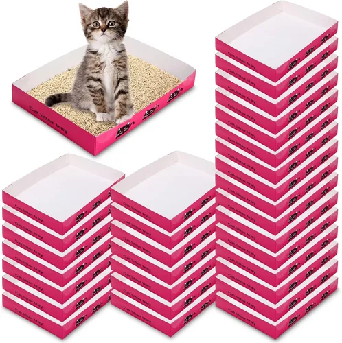 Miniatura 11 de Paquete de 30 cajas de arena desechables para gatos, bandeja de papel plegable para gatitos de 13.8 x 10 x 2 pulgadas, caja de cartón pequeña y Azul