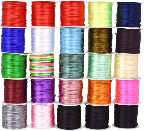 Miniatura 49 de Mandala Crafts Cordón de Satén de Nailon 2mm Cordón Rattail Champagne - 100 Yardas Cordón de Nailon Chino para Nudos Cordón de Seda Cola de Rata