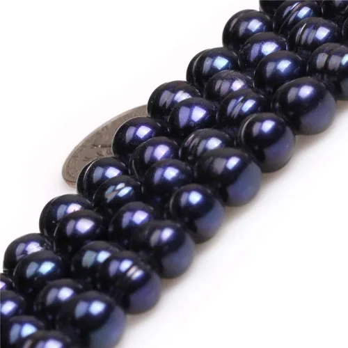 Miniatura 21 de Cuentas de perlas cultivadas de agua dulce para hacer joyas, piedras preciosas naturales semipreciosas de 0.433-0.472 in, redondas, color negro, 15