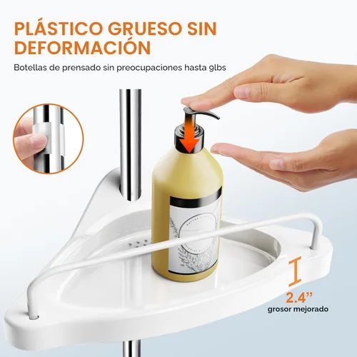 Miniatura 4 de Estante de Ducha de Esquina con Varilla de Tensión: Organizador de Almacenamiento de Champú a Prueba de Óxido de 4 Niveles para Dentro de la Ducha