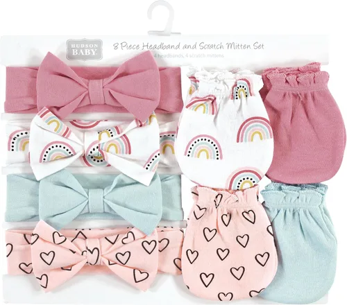 Miniatura 83 de Hudson Baby Conjunto de diadema de algodón y manoplas para rascar para bebé