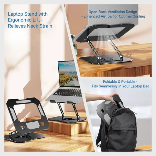 Miniatura 4 de Soporte ajustable para laptop para escritorio, elevador ergonómico giratorio de 360°, soporte plegable para computadora portátil compatible