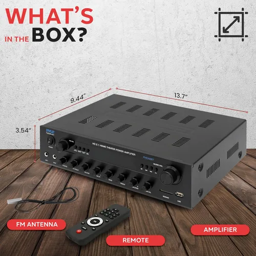 Miniatura 7 de Pyle Receptor Amplificador Estéreo de 400W - Amplificador de Audio BT para el Hogar con Lectores USB/SD, Radio FM, Aux de 3.5mm, Fono, Entradas