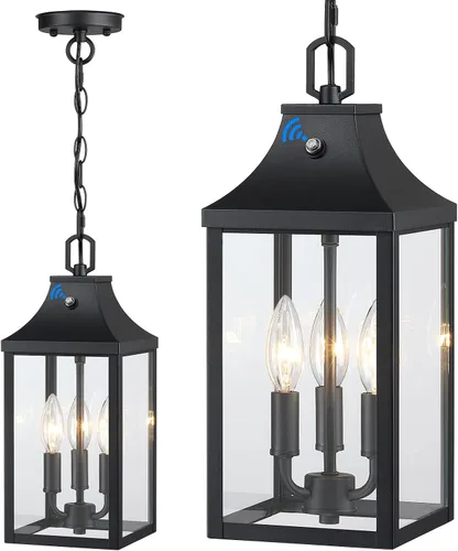 Miniatura 9 de Lámpara colgante grande de 15.5 pulgadas para exteriores, 3 luces, del atardecer al amanecer, lámpara colgante para exteriores, lámpara colgante