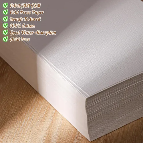 Miniatura 3 de 30 hojas de papel de acuarela de 8.5 x 11, 140 lb/300 GSM, papel de acuarela de prensa en frío, papel de algodón a granel para niños, estudiantes