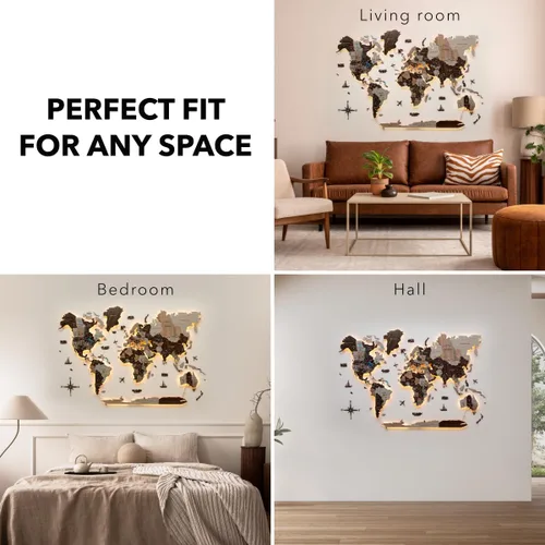 Miniatura 6 de Enjoy The Wood Mapa del mundo de madera LED 3D 3.0 – Arte de pared moderno decoración del hogar regalos – Iluminación LED decoración de pared idea