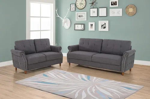 Miniatura 13 de Container Furniture Direct Tapizado ultra moderno con botones capitoné en la parte trasera con brazos enrollados para sala de estar, galleta