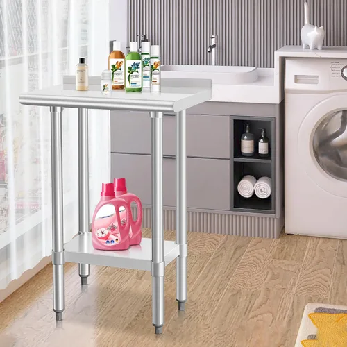 Miniatura 6 de HARDURA Mesa de trabajo comercial de acero inoxidable, mesa de trabajo de preparación, mesa de metal de 14 x 24 pulgadas con estante inferior