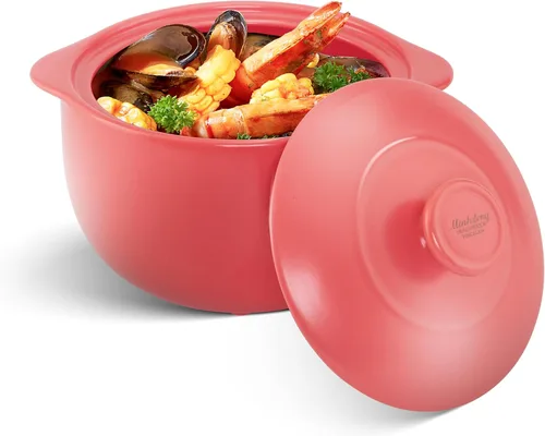 MINH LONG - Horno holandés de porcelana de 2 cuartos con tapa, sin plomo ni cadmio, apto para horno hasta 482 °F, retención de calor, olla de Vesta