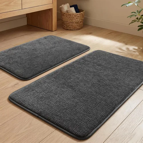 YIHOUSE Juego de alfombras de baño de 2 piezas, juego de alfombrillas de baño de espuma viscoelástica gris oscuro antideslizante de secado rápido