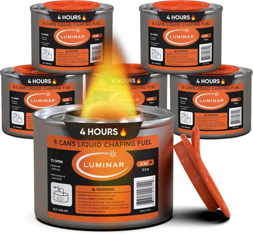 Miniatura 14 de Luminar Latas de combustible de rozaduras con mecha resellable, paquete de 6, 6 horas, quemadores de calidad premium para calentadores de alimentos