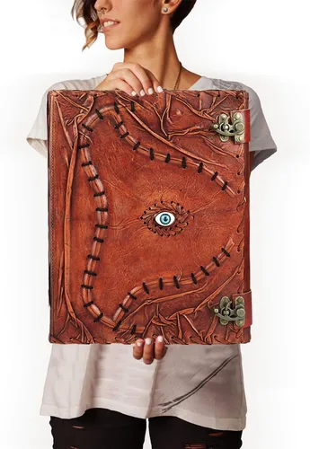 Miniatura 12 de Cuaderno de piel de hechizos personalizable Hocus Pocus con diseño de tercer ojo, papel con borde antiguo, grimorio vintage, cuaderno de bruja