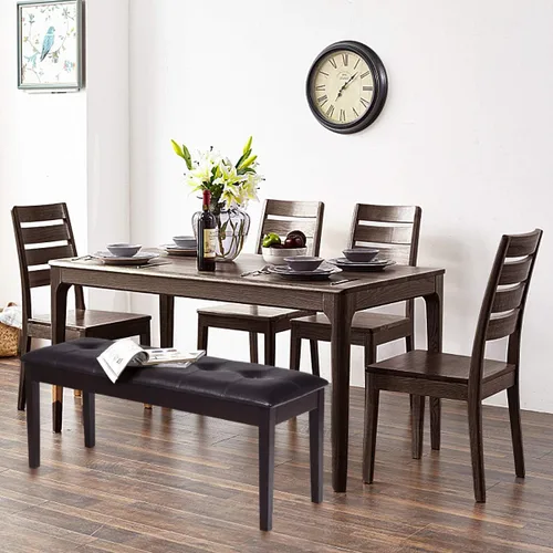 Miniatura 2 de Asiento de comedor tapizado con piel sintética, banco otomano con botones y patas de madera de goma, banco de extremo de cama para dormitorio, banco