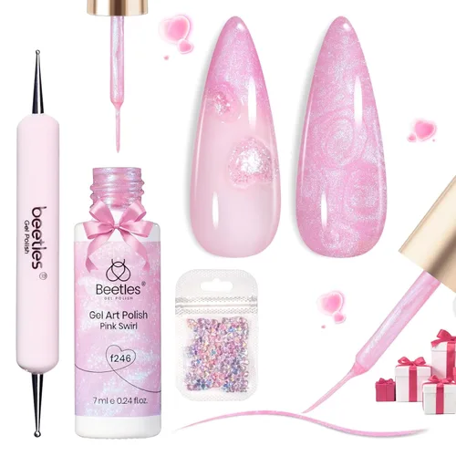 Miniatura 15 de beetles Gel Polish Swirl Nail Art - Esmalte de uñas de gel blanco, 1 unidad de 0.2 fl oz, pintura clásica de uñas de color blanco para línea