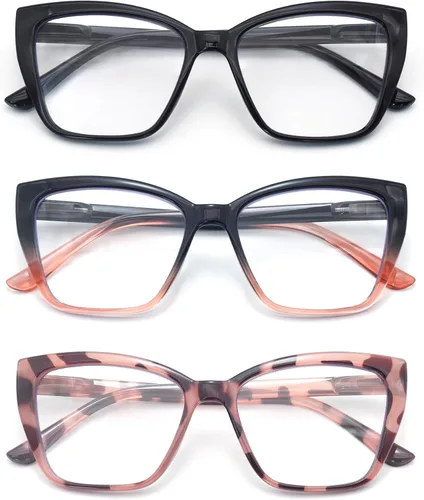 Miniatura 8 de HIGHLIKE 3-Pack Reading Glasses for Women Stylish Cat-Eye Spring Hinge Clear Lenses Readers Anti Eyestrain