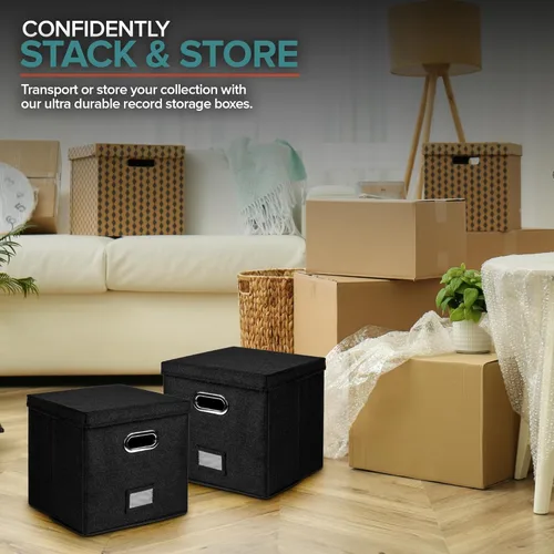 Miniatura 7 de Caja de almacenamiento de discos de vinilo para hasta 50 álbumes de 12 pulgadas, caja de registros, almacenamiento de álbumes LP, cajas