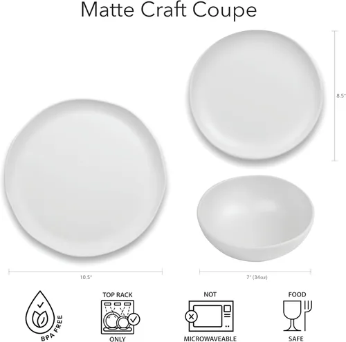 Miniatura 2 de Matte Craft Coupe - Plato llano de melamina duradero de 10.5 pulgadas, para interiores y exteriores, resistente a los golpes y apto
