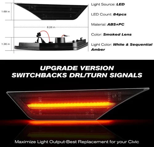 Miniatura 3 de Gempro Luces LED de posición laterales para Honda Civic Sport Si 2016-2021 Civic Coupe Sedan Hatchback señales de giro delanteras secuenciales ámbar