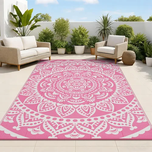 Miniatura 24 de Bsmathom Alfombra impermeable para exterior de 6'x9' reversible de pajita de plástico estilo boho para patio, terraza, camping, alfombras, portátil