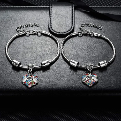 Miniatura 5 de YEEQIN Juego de 2 pulseras con dije de corazón de cristal para mamá e hija, regalo de joyería para madre e hija