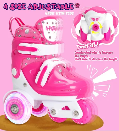 Miniatura 5 de Patines de ruedas ajustables para niños, niñas y señoras con ruedas que se iluminan con flash (edad 3-9), equilibrio de tres puntos, empaque de caja