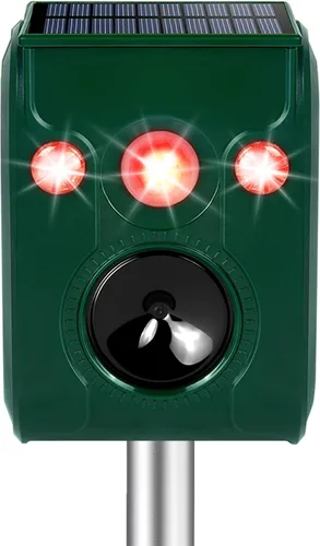 Repelente solar de animales. Repelente ultrasónico de animales. Con luz LED intermitente y alarma para expulsar gatos, perros, ardillas, ciervos,