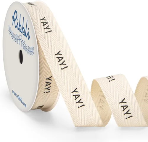 Miniatura 7 de Ribbli Cinta de algodón para cumpleaños, cinta de sarga natural de algodón con texto en inglés «Happy Birthday» color negro, cinta estilo granja