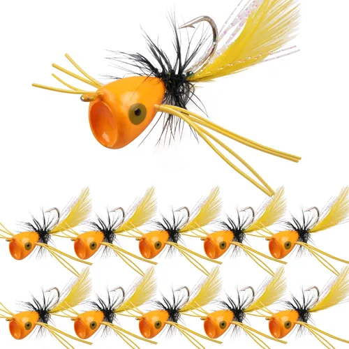 Miniatura 10 de Kit de señuelos para pesca con mosca, moscas para pesca con mosca seca, moscas de pesca con mosca superior, panfish Bluegill Popper Bait Bug