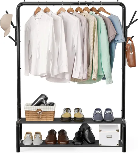 Miniatura 7 de Simple Houseware Perchero de Ropa Independiente de 52 Pulgadas con Estantes de Almacenamiento y Ganchos para Abrigos/Sombreros, Negro