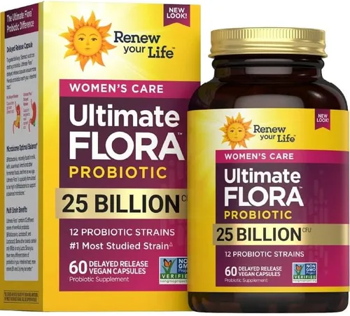 Renew Your Life Ultimate Flora Probiotics for Women - Cápsulas veganas de liberación retardada de 25 mil millones de UFC | Vaginal | Salud digestiva
