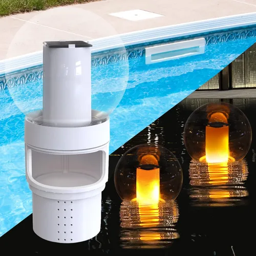 Flotador de cloro para piscina con luz solar de llama, dispensador de cloro para piscina, spa, dispensador de productos químicos espacioso, clorador