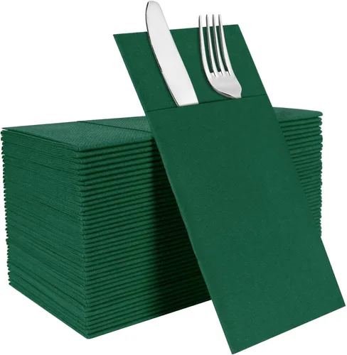 Miniatura 15 de Servilletas rojas desechables con sensación de lino con bolsillo integrado para cubiertos, preplegadas para cuchillos y tenedores, servilletas
