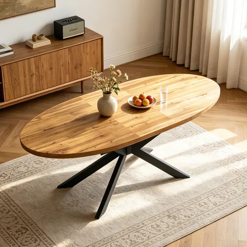 Mesa de comedor redonda extensible de 63 a 78.7 pulgadas para 4-6 personas, mesa ovalada moderna de mediados de siglo para cocina y comedor con